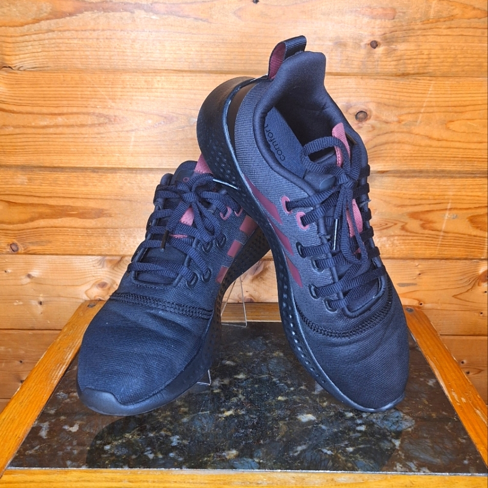 ❤️ Adidas Cloudfoam Comfort   Black Purple Stripe Running tennis Shoes s…